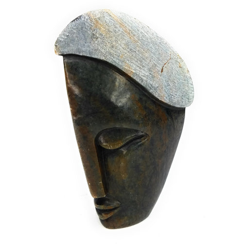 Two-Tone Abstract Head – Dark Serpentine Face with Grey Raw Stone