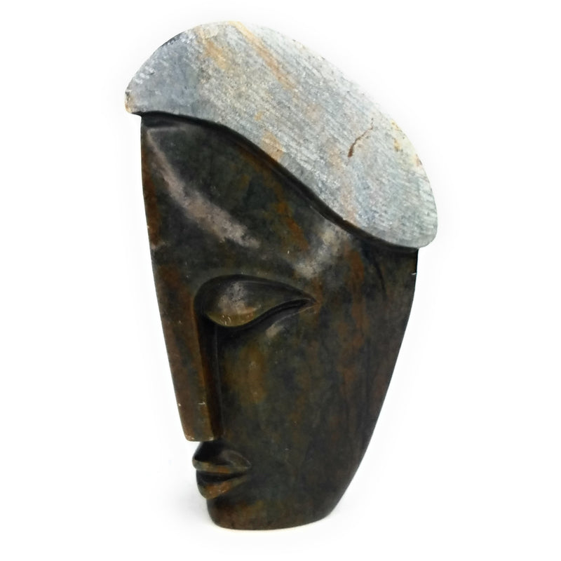Two-Tone Abstract Head – Dark Serpentine Face with Grey Raw Stone
