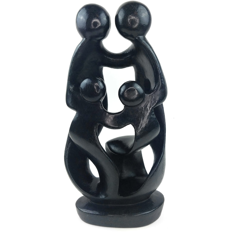 Ukama African Family of 4 Sculpture – 15” Black Serpentine Handmade Zimbabwe