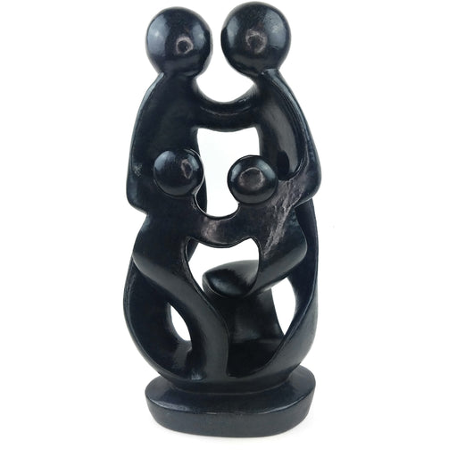 Ukama African Family of 4 Sculpture – 15” Black Serpentine Handmade Zimbabwe