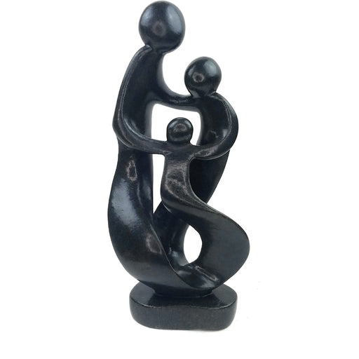 Ukama Family Circle Sculpture – Black Serpentine Shona Art, 15” Zimbabwe Handmade
