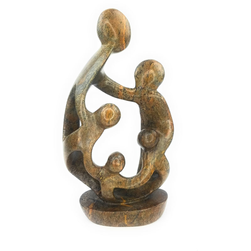 Ukama Family Unity Sculpture – 11.5” Brown Serpentine African Art, Hand Carved Zimbabwe