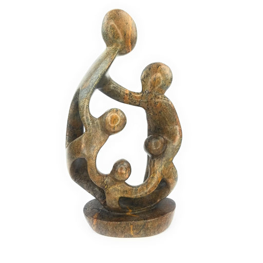 Ukama Family Unity Sculpture – 11.5” Brown Serpentine African Art, Hand Carved Zimbabwe
