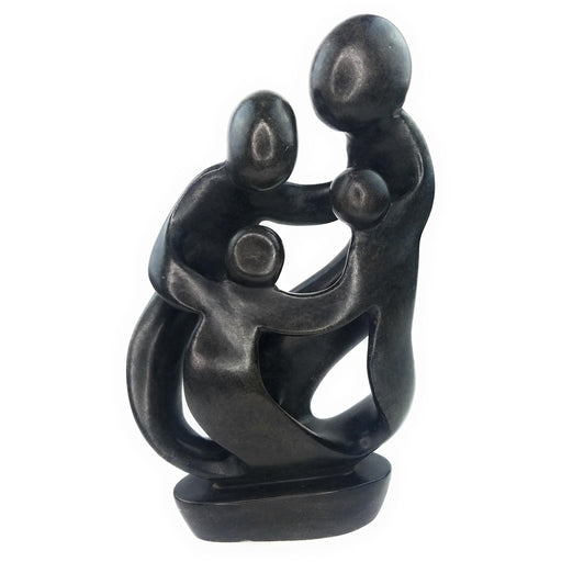 Ukama Family Unity Sculpture – 14.5” Black Serpentine African Art, Hand Carved Zimbabwe