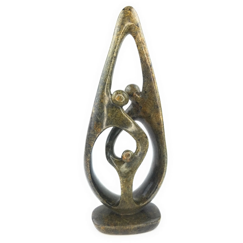Ukama Family of 3 Sculpture – Handmade 16” Serpentine Stone African Art, Zimbabwe