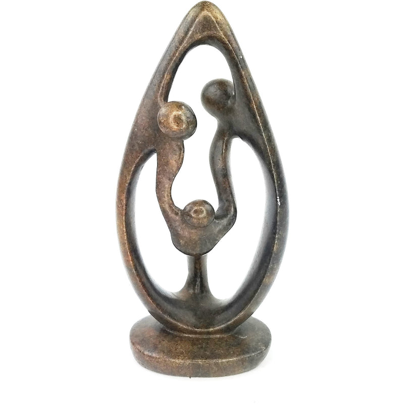 Ukama Family of 3 Shona Stone Sculpture – 9.5” Handmade Serpentine African Art from Zimbabwe