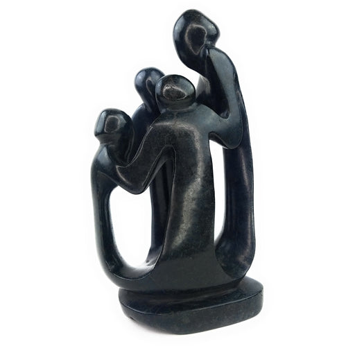 Ukama Family of 4 Circle Sculpture – 11” Black Serpentine African Art