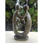 Ukama Family of 4 Sculpture – 10” Dark Speckled Serpentine African Stone Art, Handmade Zimbabwe
