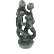 Ukama Family of 4 Sculpture – 18.5” Green Serpentine African Stone Art, Hand Carved in Zimbabwe