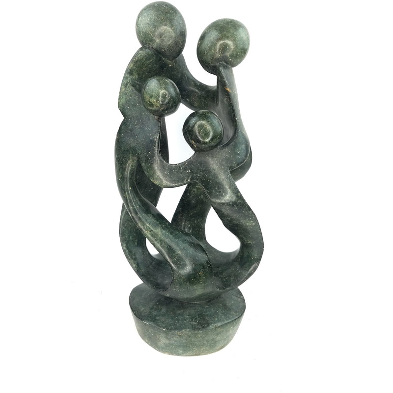 Ukama Family of 4 Sculpture – 18.5” Green Serpentine African Stone Art, Hand Carved in Zimbabwe