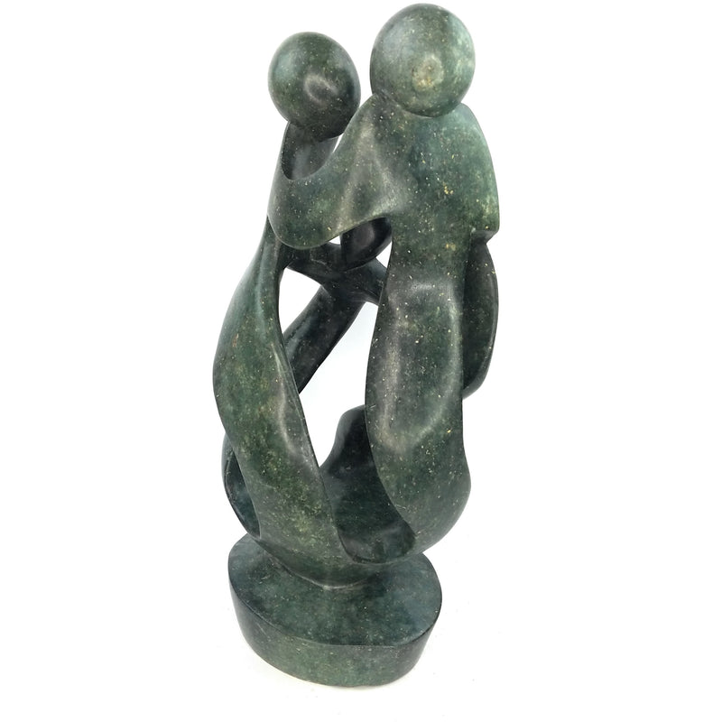 Ukama Family of 4 Sculpture – 18.5” Green Serpentine African Stone Art, Hand Carved in Zimbabwe
