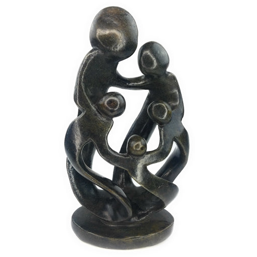 Ukama Family of 5 Sculpture – 15” Brown & Black Serpentine African Stone Art, Handmade Zimbabwe
