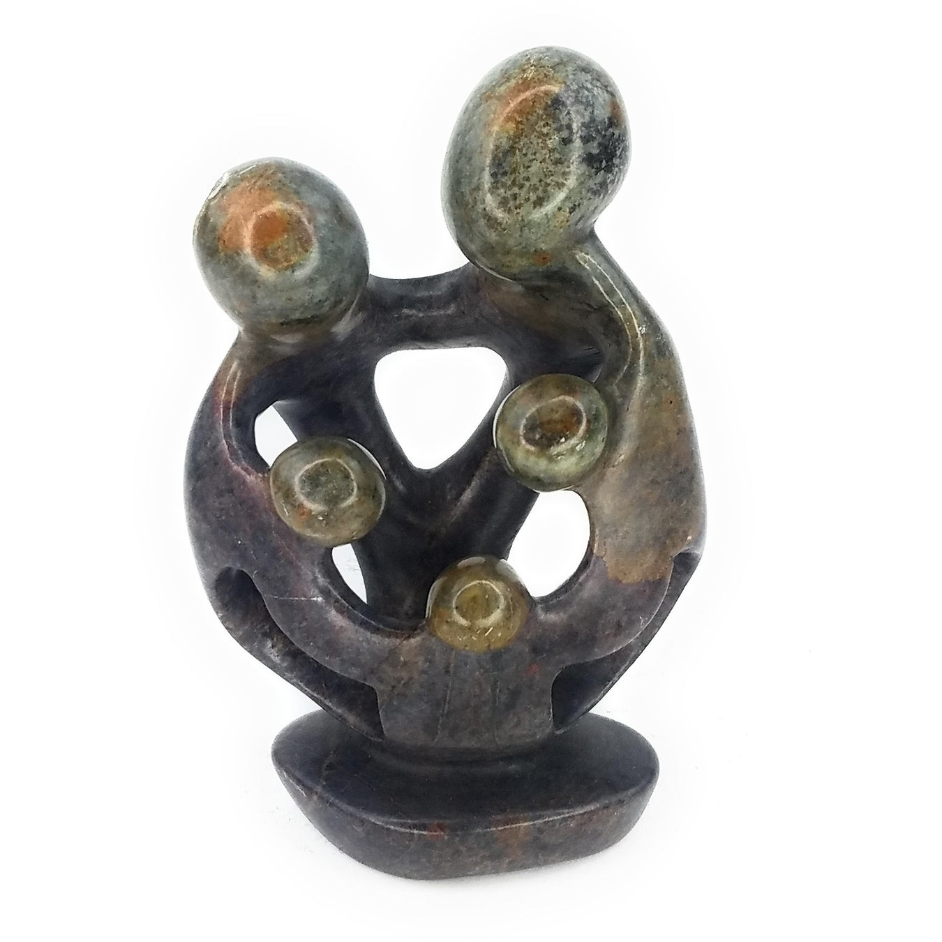 Ukama Family of 5 Sculpture – 5.5” Green & Purple Serpentine African Art (Minor Chip) Zimbabwe