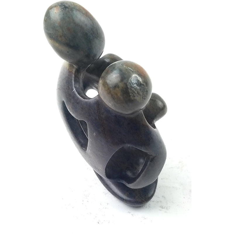 Ukama Family of 5 Sculpture – 5.5” Green & Purple Serpentine African Art (Minor Chip) Zimbabwe