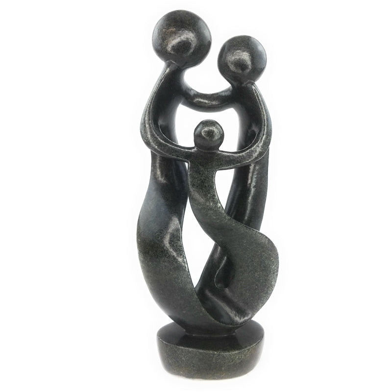 Ukama Shona Family Sculpture – Black Serpentine Stone, Handmade Zimbabwe 15”
