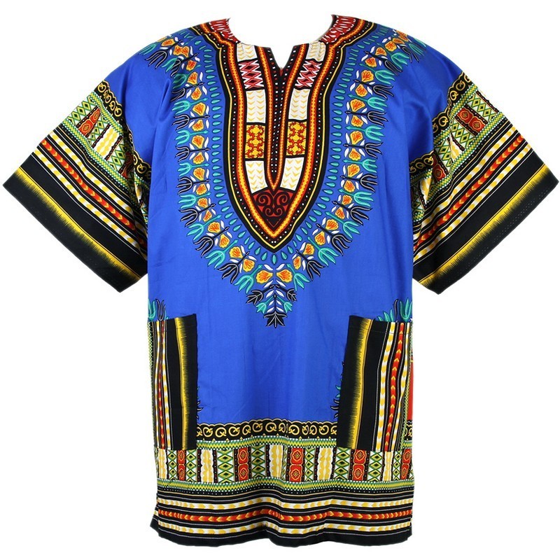 Unisex Blue African Dashiki Shirt – 100% Cotton Traditional Print