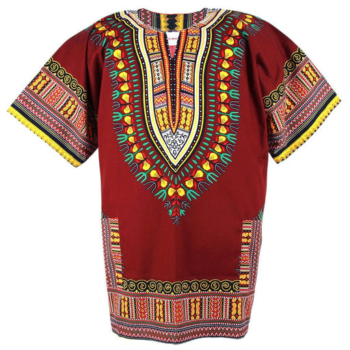 Unisex Burgundy African Dashiki Shirt – 100% Cotton Traditional Print