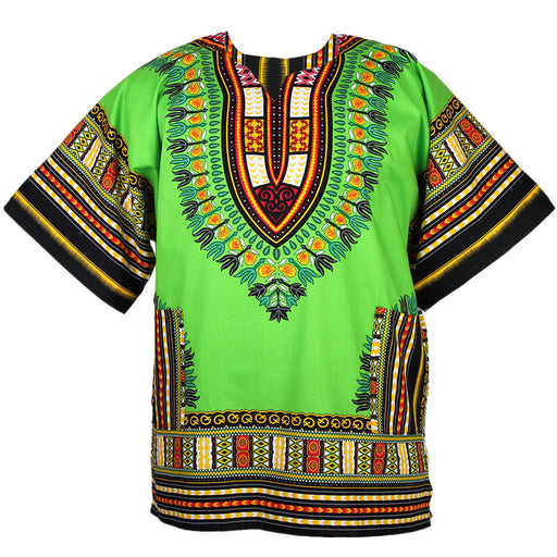 Unisex Lime Green African Dashiki Shirt – 100% Cotton Traditional Print