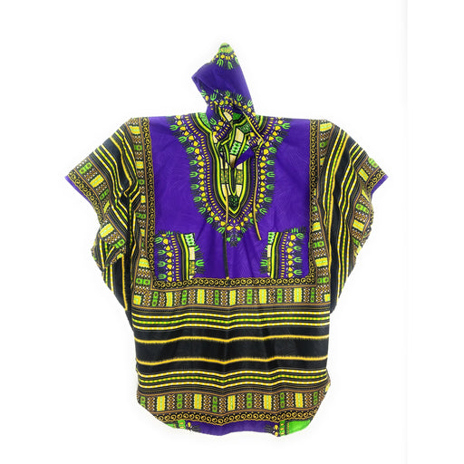 Unisex Long Purple Hoodie African Dashiki Shirt – 100% Cotton Traditional Print