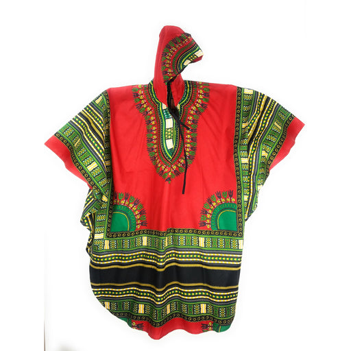 Unisex Long Red Hoodie African Dashiki Shirt – 100% Cotton Traditional Print