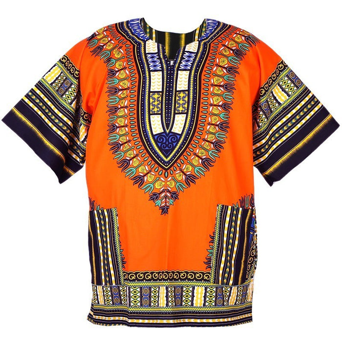Unisex Orange African Dashiki Shirt – 100% Cotton Traditional Print