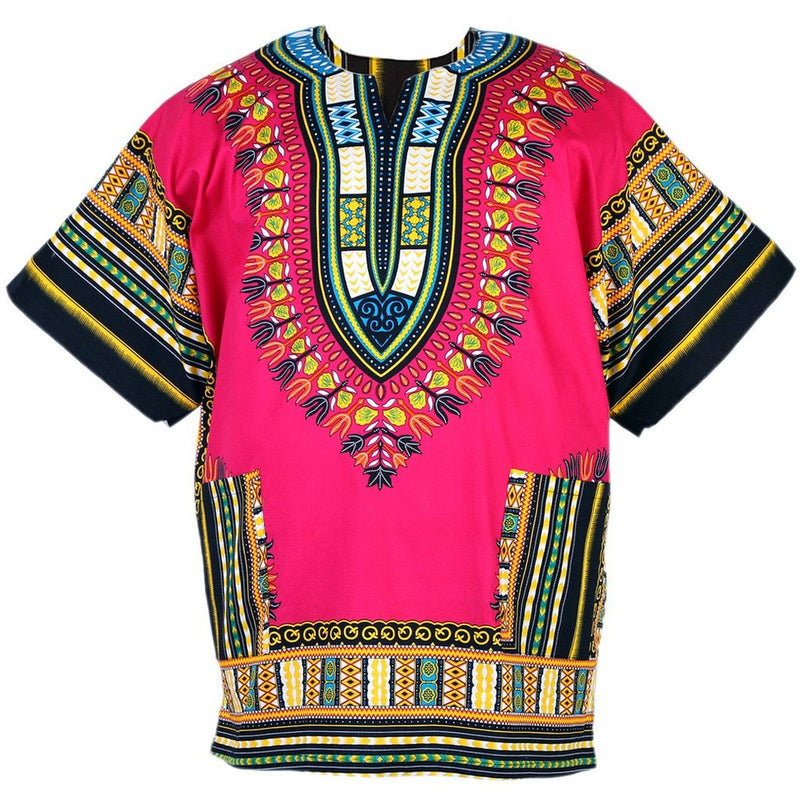 Unisex Pink African Dashiki Shirt – 100% Cotton Traditional Print