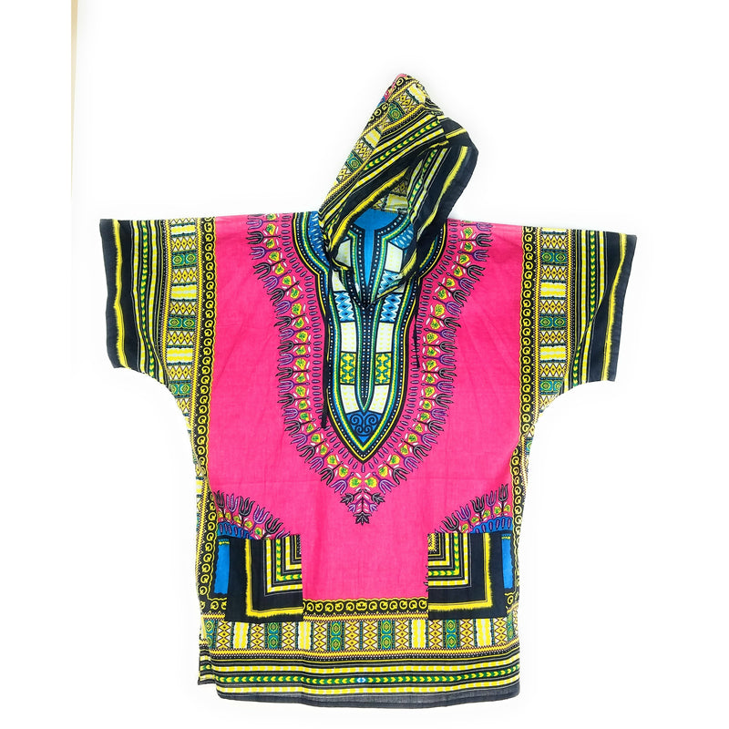 Unisex Pink Hoodie African Dashiki Shirt – 100% Cotton Traditional Print