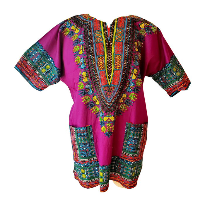 Unisex Pink Pattern African Dashiki Shirt – 100% Cotton Traditional Print