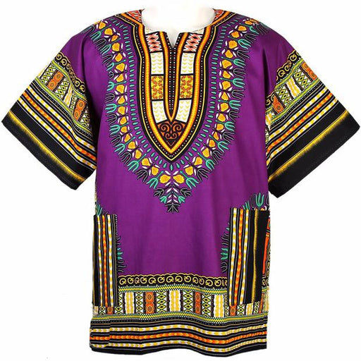 Unisex Purple African Dashiki Shirt – 100% Cotton Traditional Print