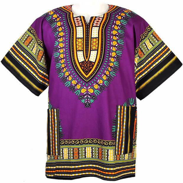 Unisex Purple African Dashiki Shirt – 100% Cotton Traditional Print