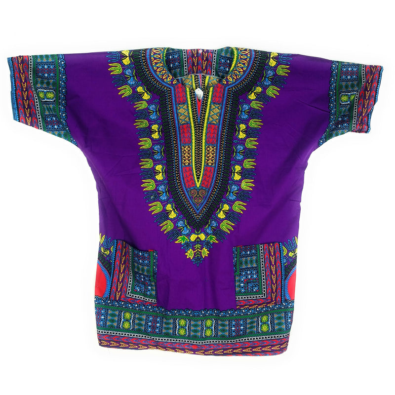 Unisex Purple Pattern African Dashiki Shirt – 100% Cotton Traditional Print