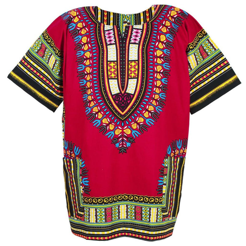 Unisex Red African Dashiki Shirt – 100% Cotton Traditional Print