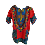Unisex Red African Dashiki Shirt – 100% Cotton Traditional Print