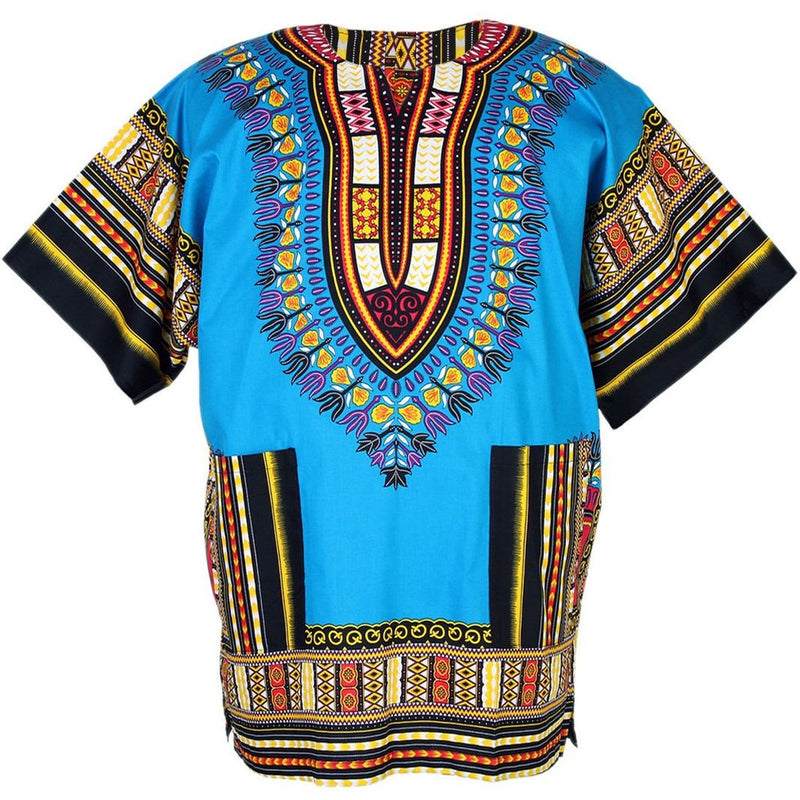 Unisex Turquoise African Dashiki Shirt – 100% Cotton Traditional Print