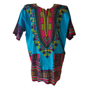 Unisex Turquoise Pattern African Dashiki Shirt – 100% Cotton Traditional Print