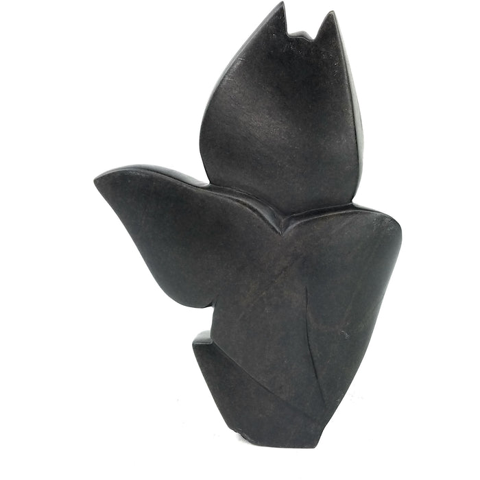 Waving Wise Owl Sculpture – Black Serpentine Hand-Carved in Zimbabwe