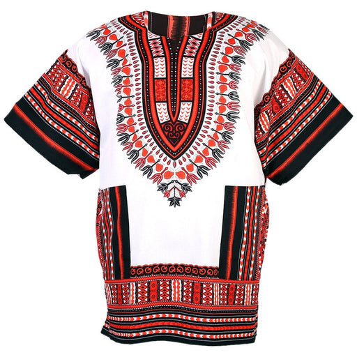 White and Red African Dashiki Shirt – Unisex Traditional Print | A Taste of Africa
