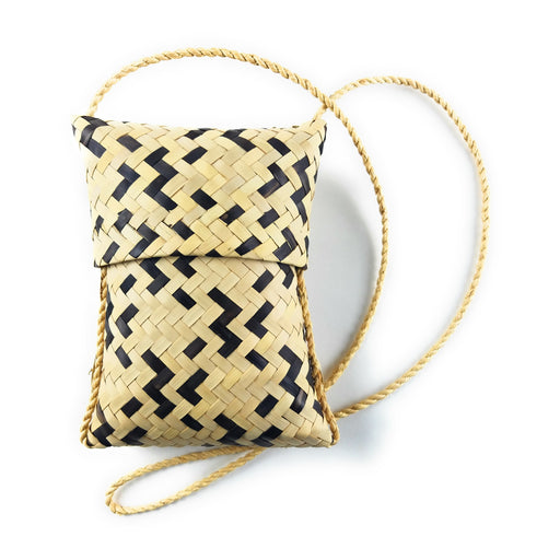 Wicker Tote Purse – Black & Natural Pattern, Two-Piece Interlocking | Handmade in Zimbabwe