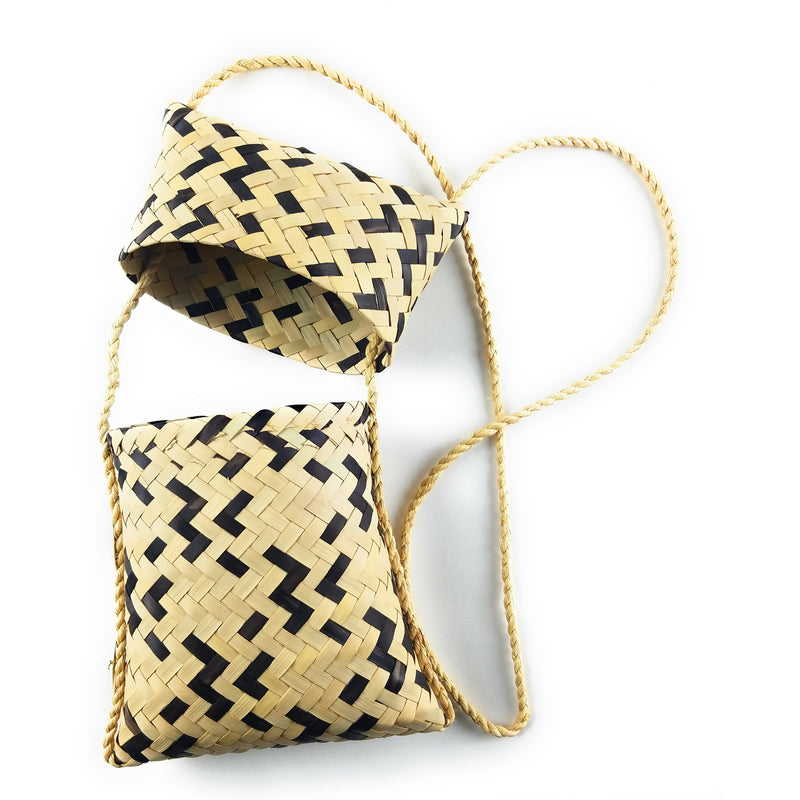 Wicker Tote Purse – Black & Natural Pattern, Two-Piece Interlocking | Handmade in Zimbabwe