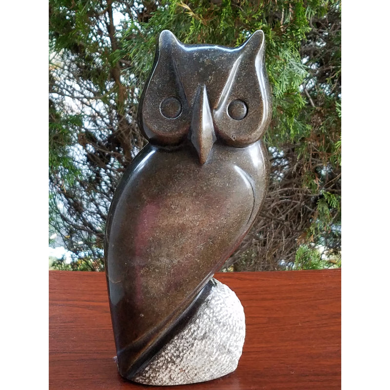 Wise Owl Earthtone Springstone Sculpture | Shona Art Zimbabwe