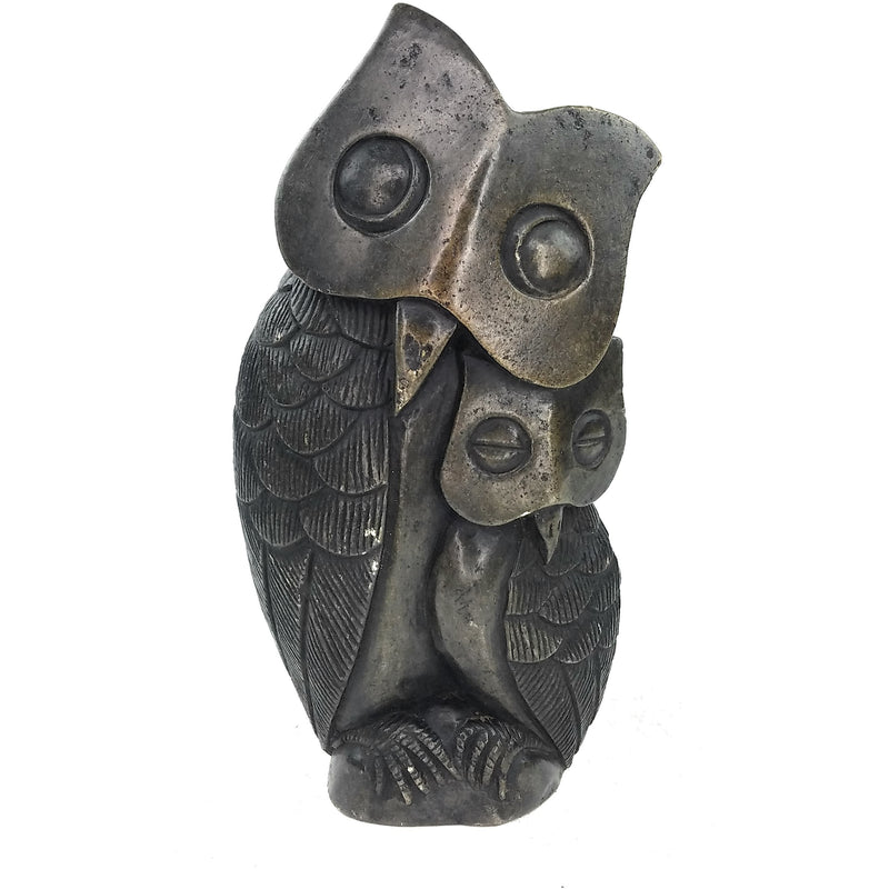 Wise Owl Mother and Child Sculpture – Hand-Carved Shona Stone Zimbabwe