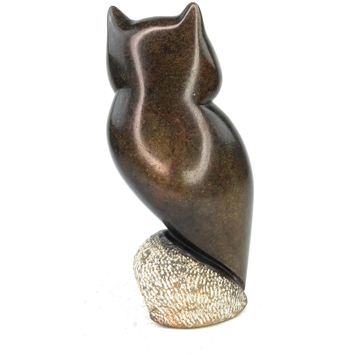 Wise Owl Sculpture on Base – Earthtone Springstone from Zimbabwe