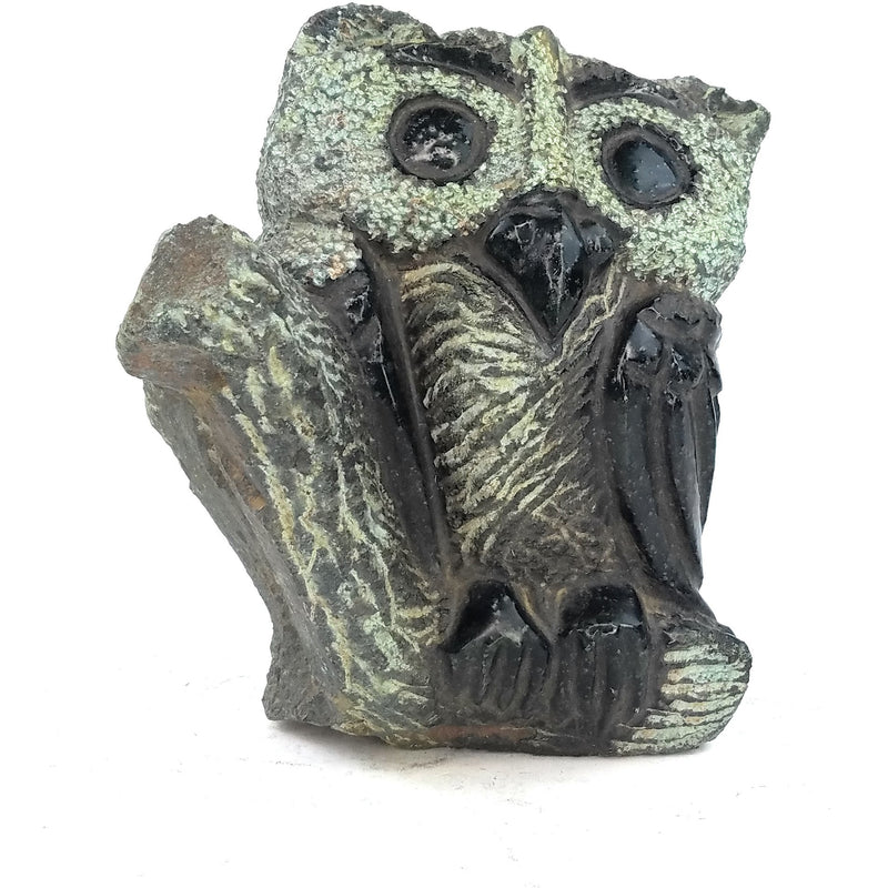 Wise Owl Springstone Sculpture | Hand-Carved Shona Art Zimbabwe