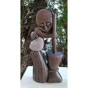 Working Mother and Child Shona Sculpture | Brown Red Stone