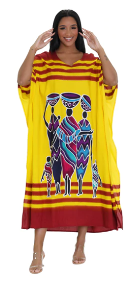 Yellow African Kaftan — African Working Women & Children Print