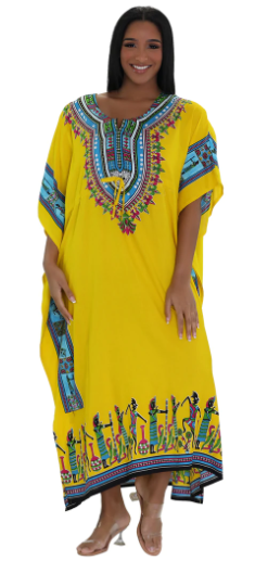 African Kaftan Dress – Multiple Colors (Orange, Yellow, Purple, Blue & Red)