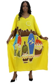 Yellow African Musicians Kaftan Dress