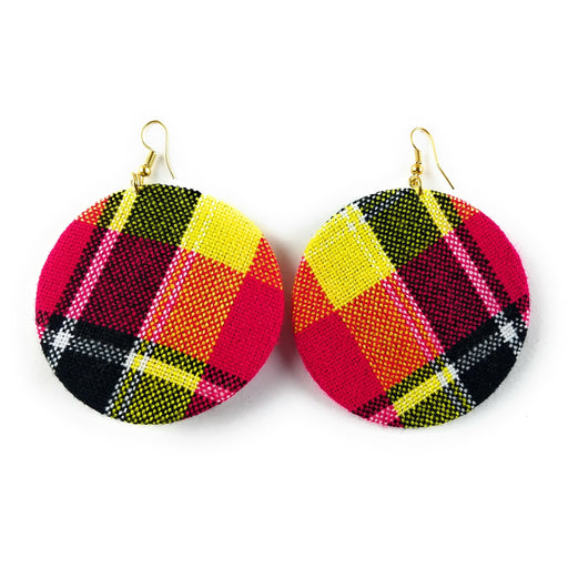 Yellow Black & Pink Maasai Shuka Earrings – Handmade Statement Jewelry
