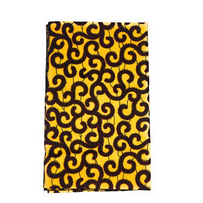 Yellow & Black Spiral Print African Headwrap | Bold Ankara Head Scarf