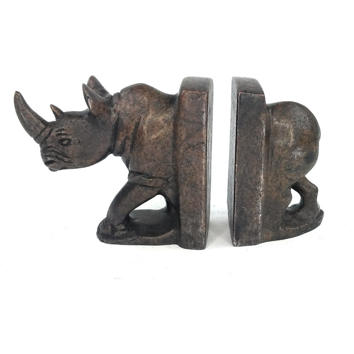 Zimbabwean Rhino Bookends – Brown Serpentine Stone